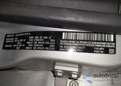 2018 Jeep Renegade Sport 4X4 z USA, uszkodzony, nr VIN ZACCJBABXJPJ54777